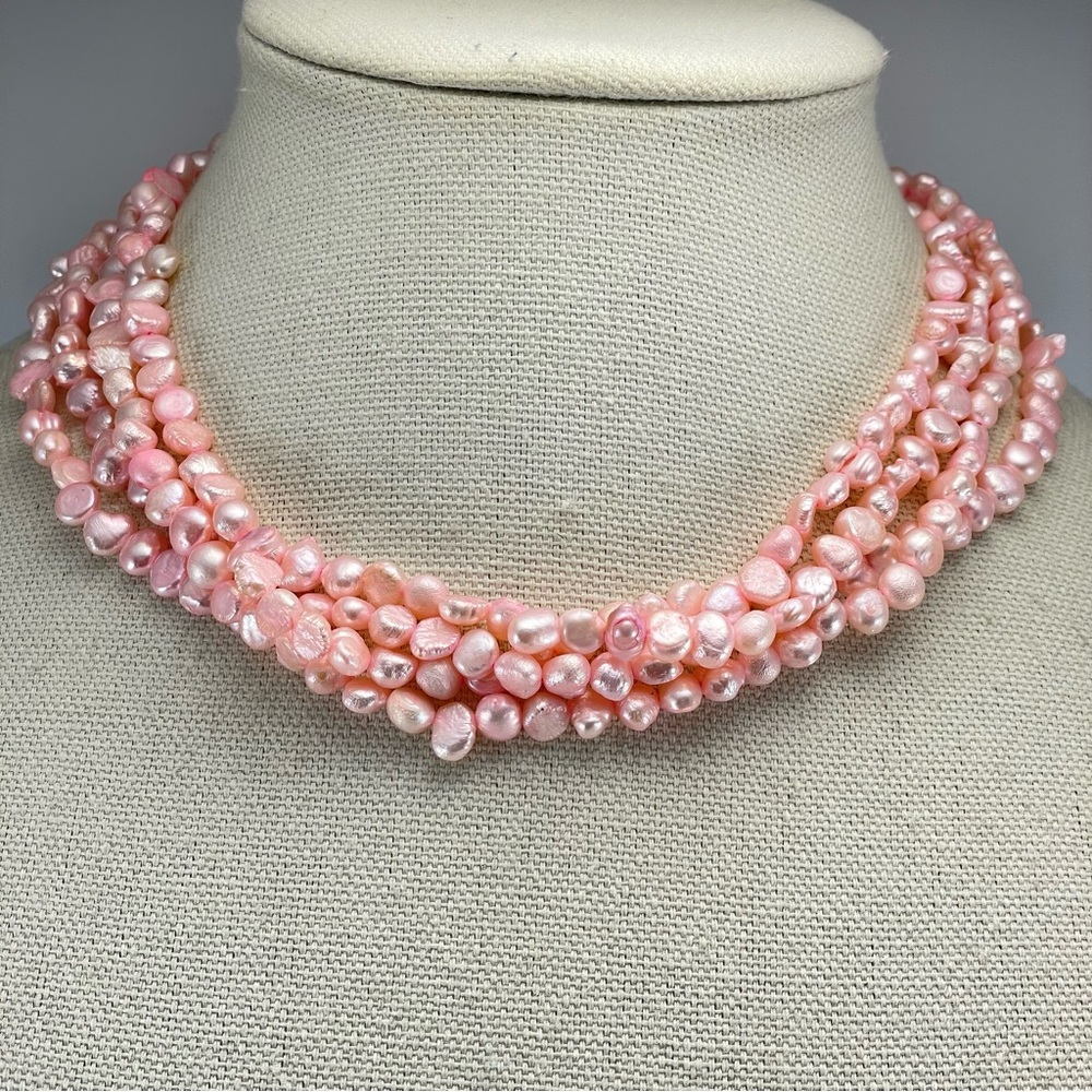 Luxury 16” Pink Freshwater Pearl Multi-Strand Couture Choker Necklace